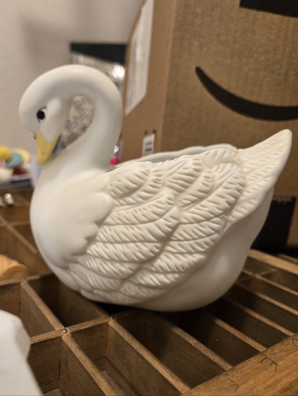 White Ceramic Swan Planter